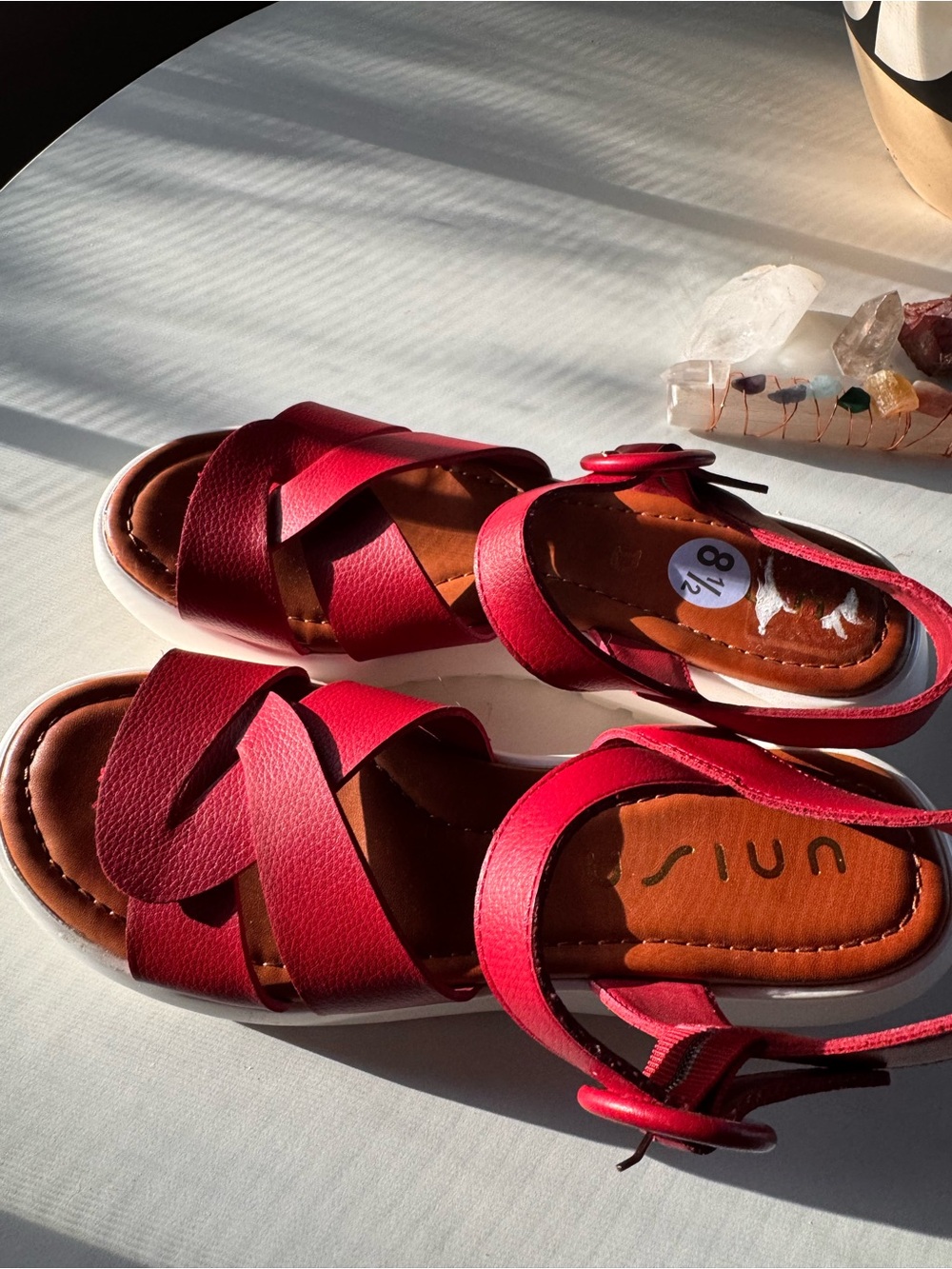 Unisa Red Leather Cross-Strap Sandals